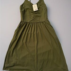 Charming Olive Green Kids Casual Dress